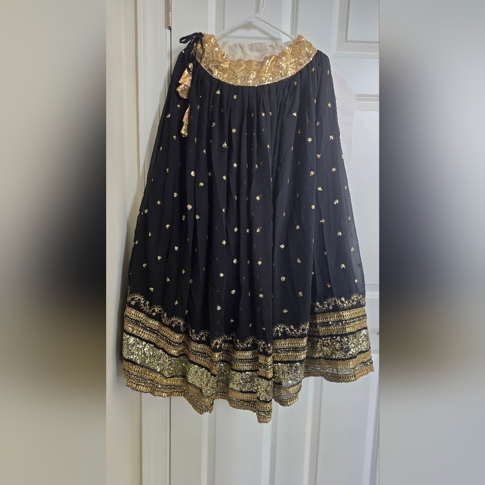 Black Golden Sharmily Lehenga Choli Set with Sequin Blouse - Picture 5 of 14